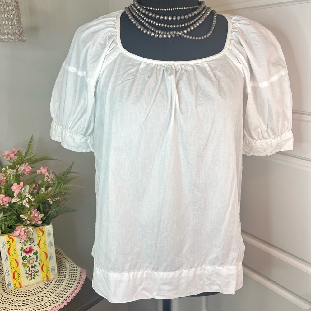 Free Assembly White 100% Cotton Puff Sleeve‎ Preppy Classic Blouse Sz XS